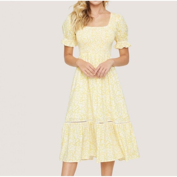 Lost + Wander Dresses & Skirts - NEW Lost + Wander Sweet Summer Daze Yellow Floral Smocked Midi Dress Small NWT